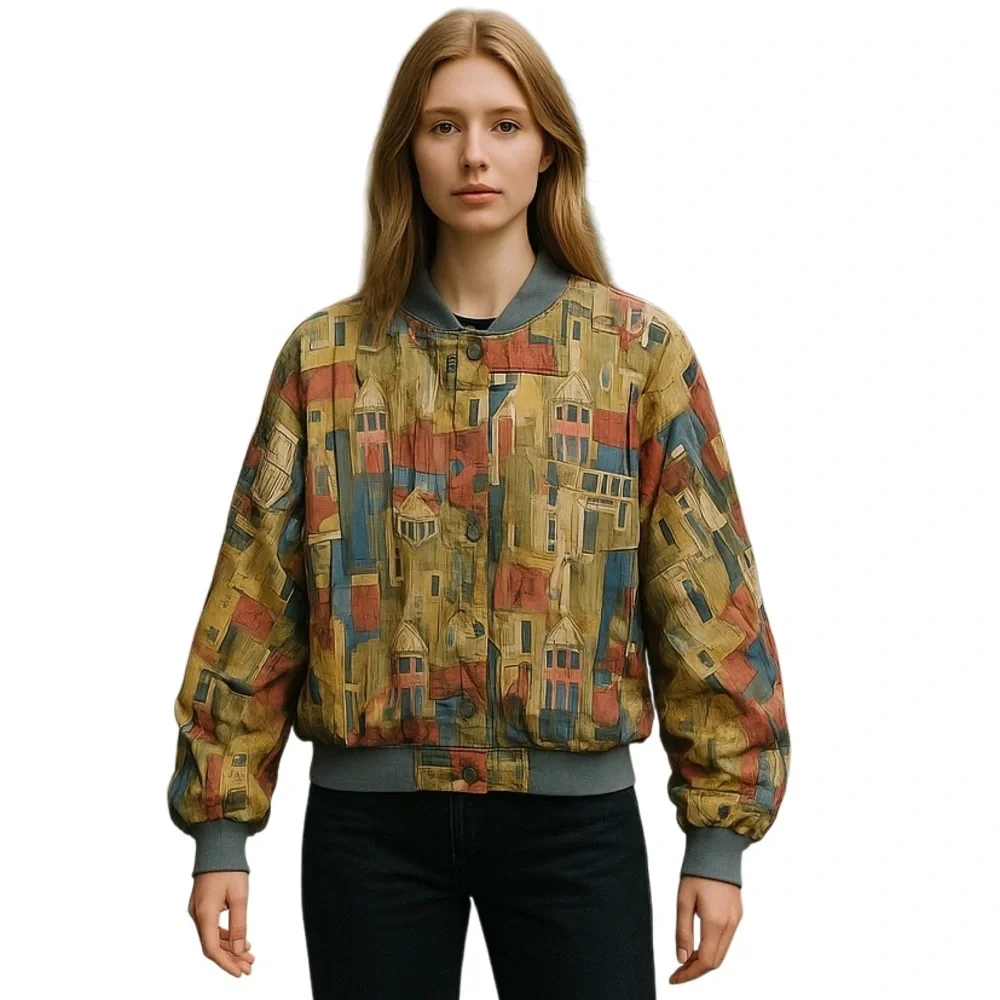 Colorful Patterned Bomber Jacket - Picture 1 of 8